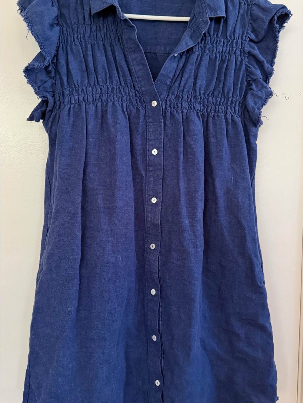 MELISSA NEPTON Navy Button-Front Smocked Cap Sleeve Top